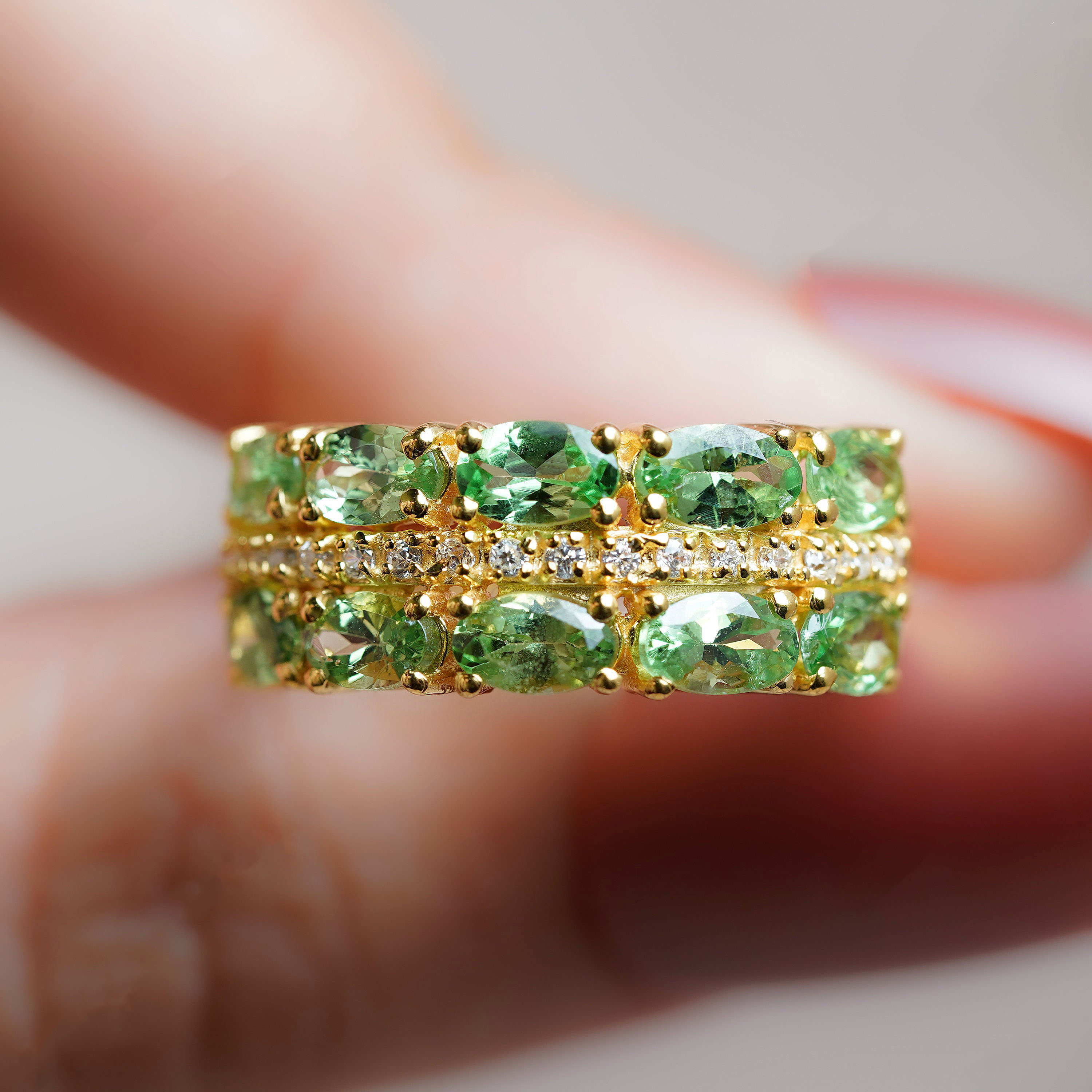 3.5ct Oval Cut Green Sapphire Eternity Ring