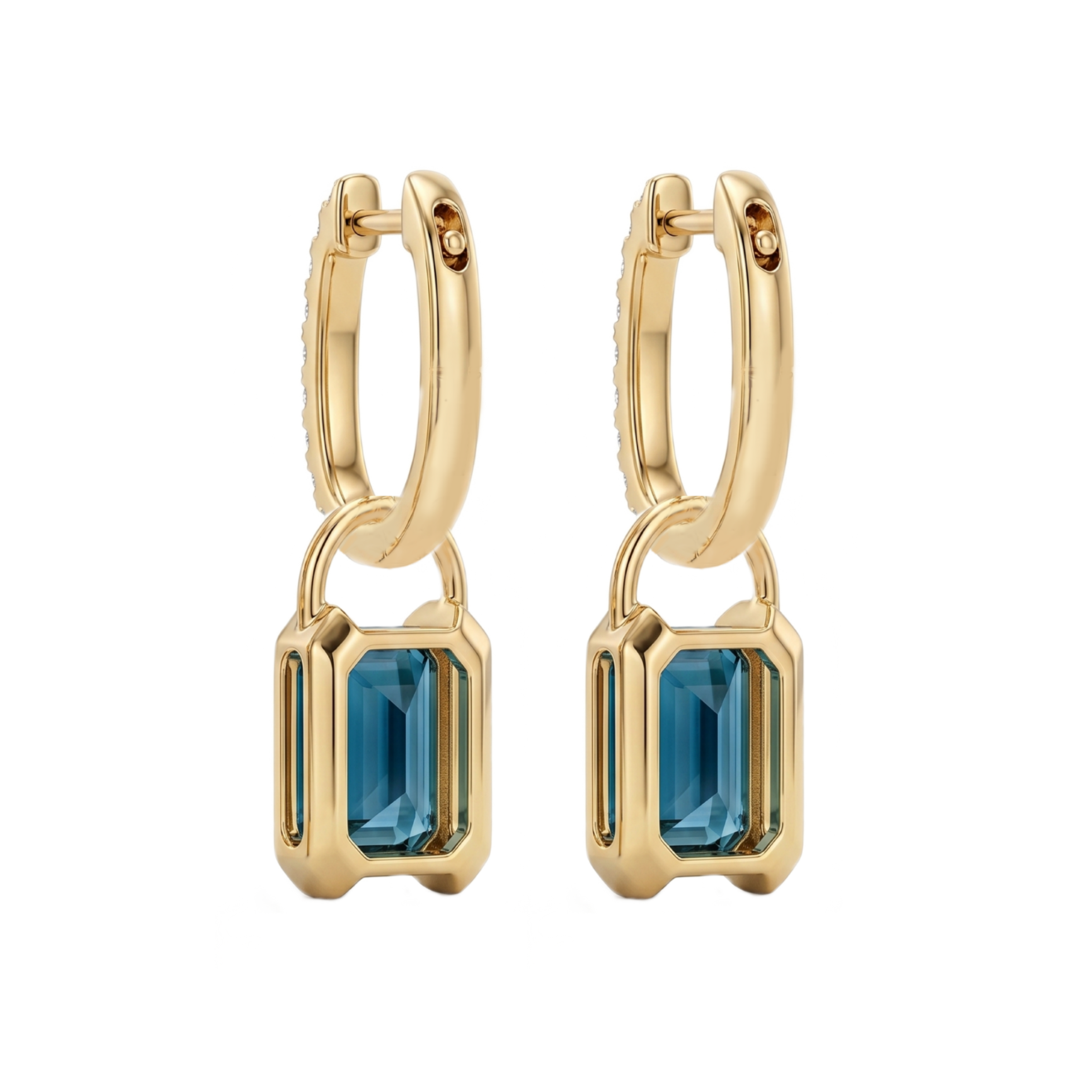 Original Design - Concise style Emerald Cut  Aquamarine Sapphire Dangle Earrings