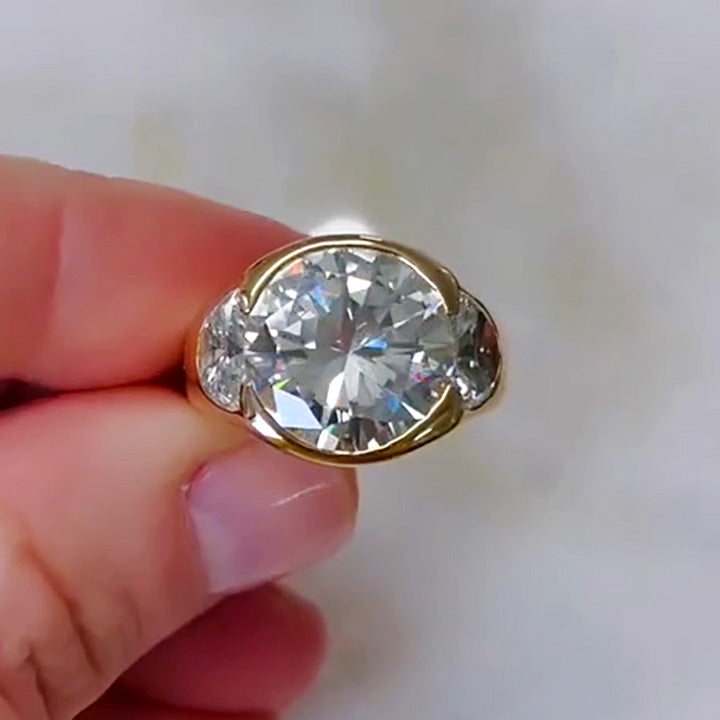 4ct Round Cut Gold Three Stone Engagement Ring