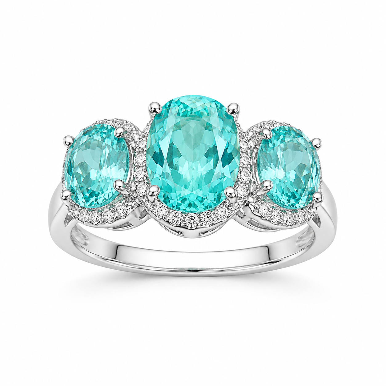 7.95ct Three-stone Halo Oval Cut Paraiba / Pink / Purple Sapphire Eternity Ring