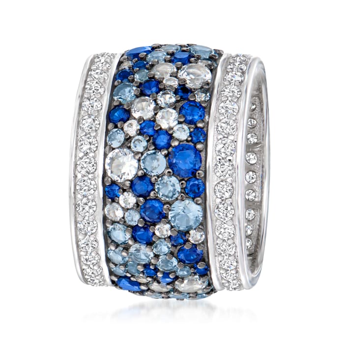 7.45ct Multi Row Round Cut Blue Sapphire Eternity Ring