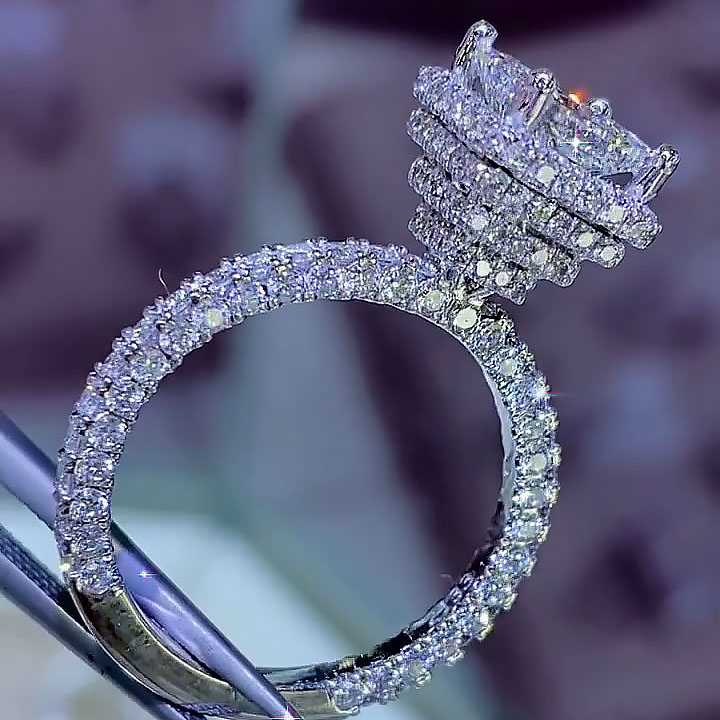 2ct Halo Princess Cut White Sapphire Engagement Ring