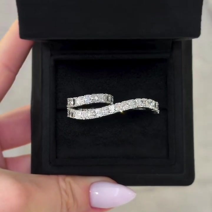 8ctw Emerald Cut White Sapphire Double Wave Stacking Wedding Band