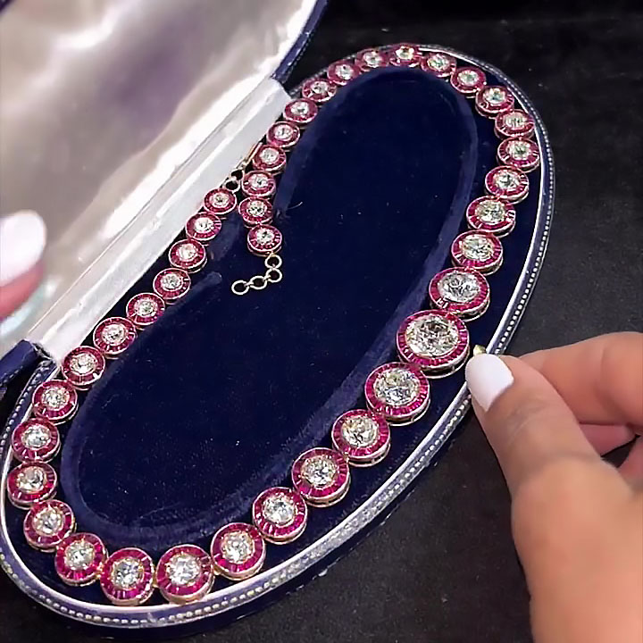Art Deco Round Cut Ruby Sapphire Necklace