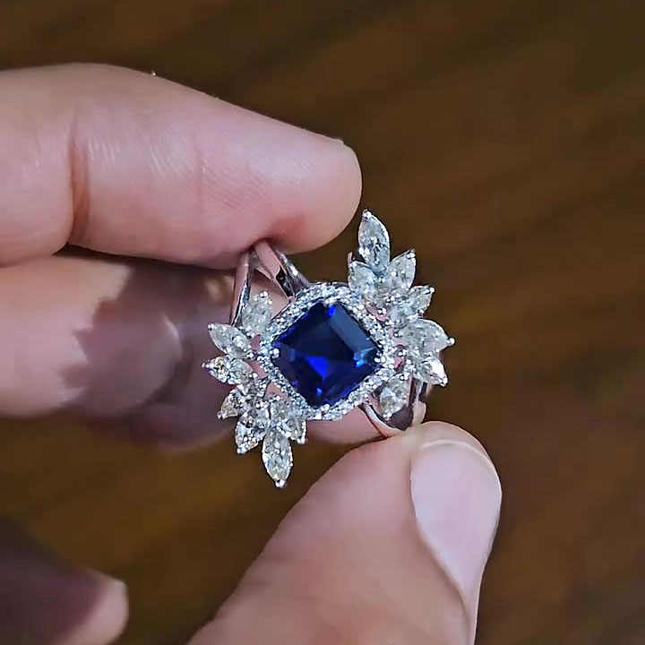 4ct Asscher Cut Blue Sapphire Engagement Ring
