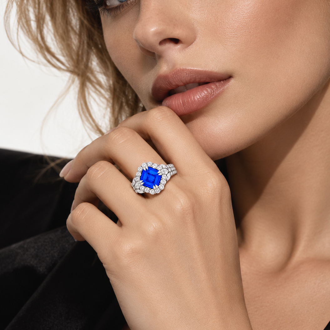 Original Design - 5ct Princess Cut Blue Sapphire Engagement Ring