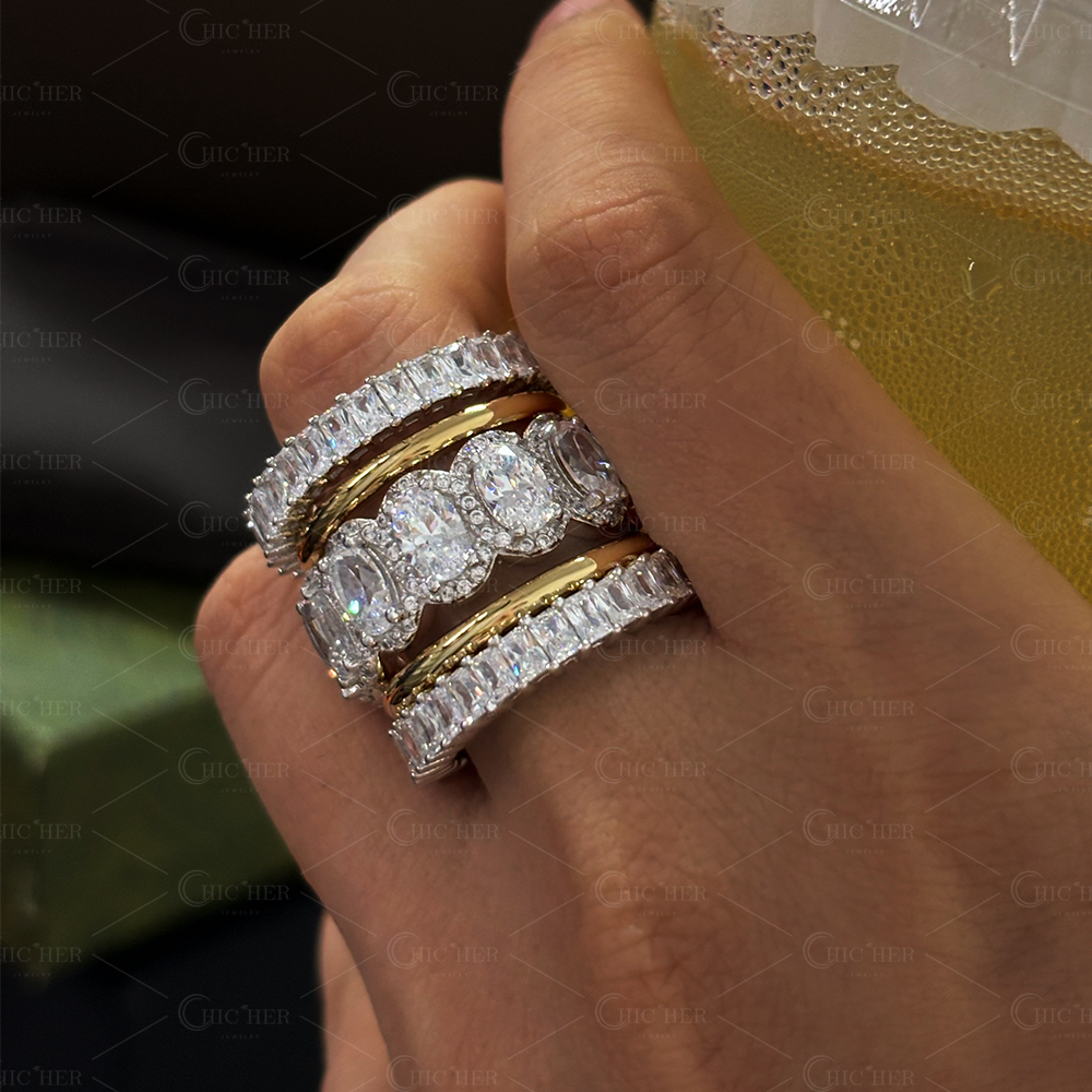 8.75ct Cushion Cut White Sapphire Stacking Ring Set/ 5pcs