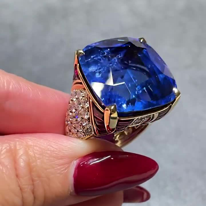 6ct Cushion Cut Blue Sapphire Engagement Ring