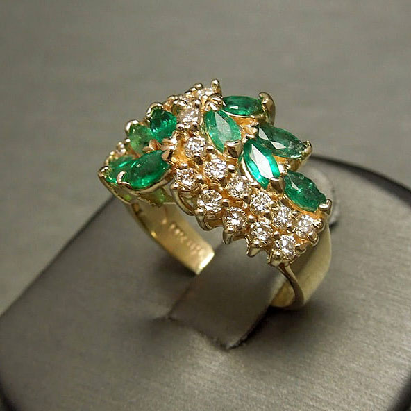 8.25ct Floral Marquise Cut Emerald Sapphire Eternity Ring