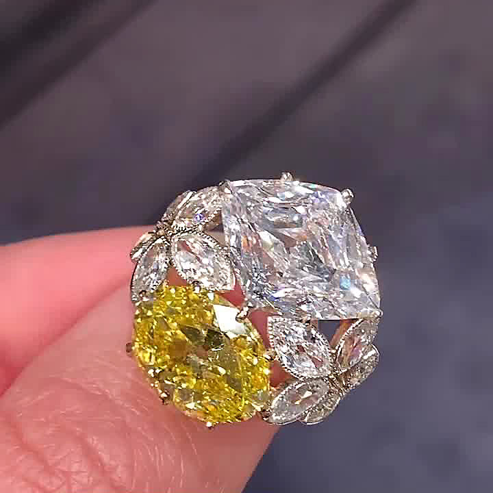 7.2ct Oval&Lozenge Cut Yellow Sapphire Engagement Ring