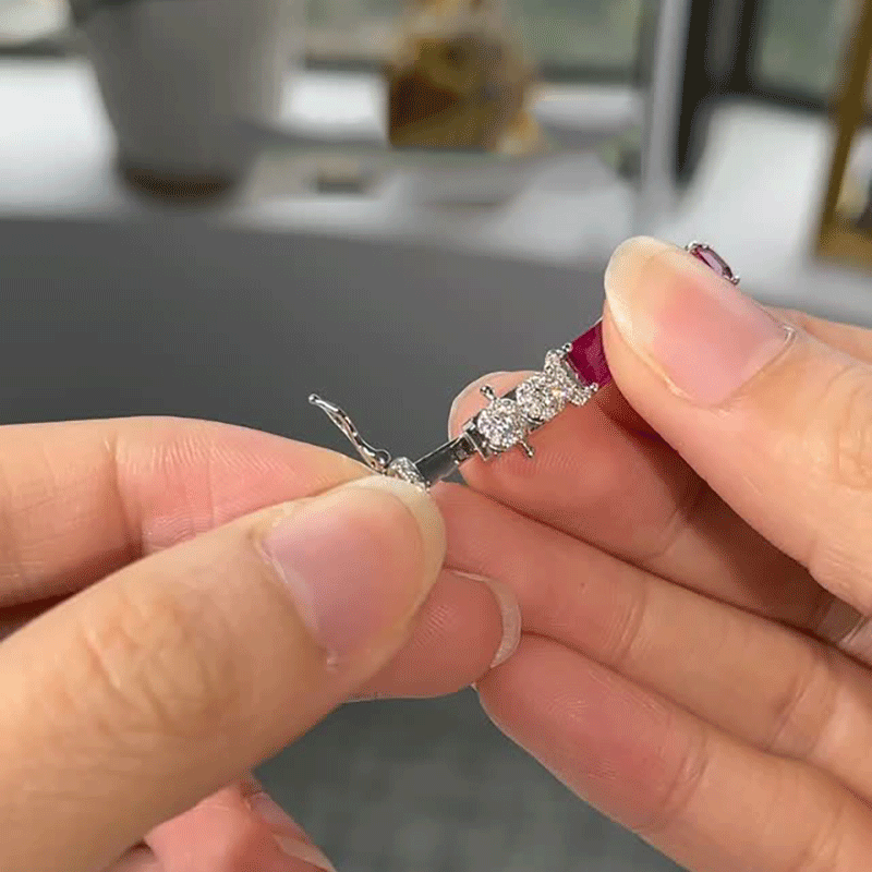Emerald Cut Rose & Round Cut White Sapphire Bracelet