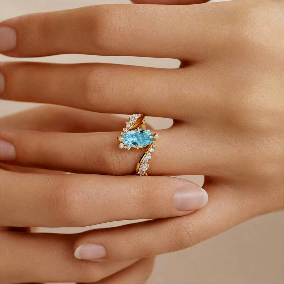 3ct Marquise Cut Fancy Aquamarine Sapphire Engagement Ring