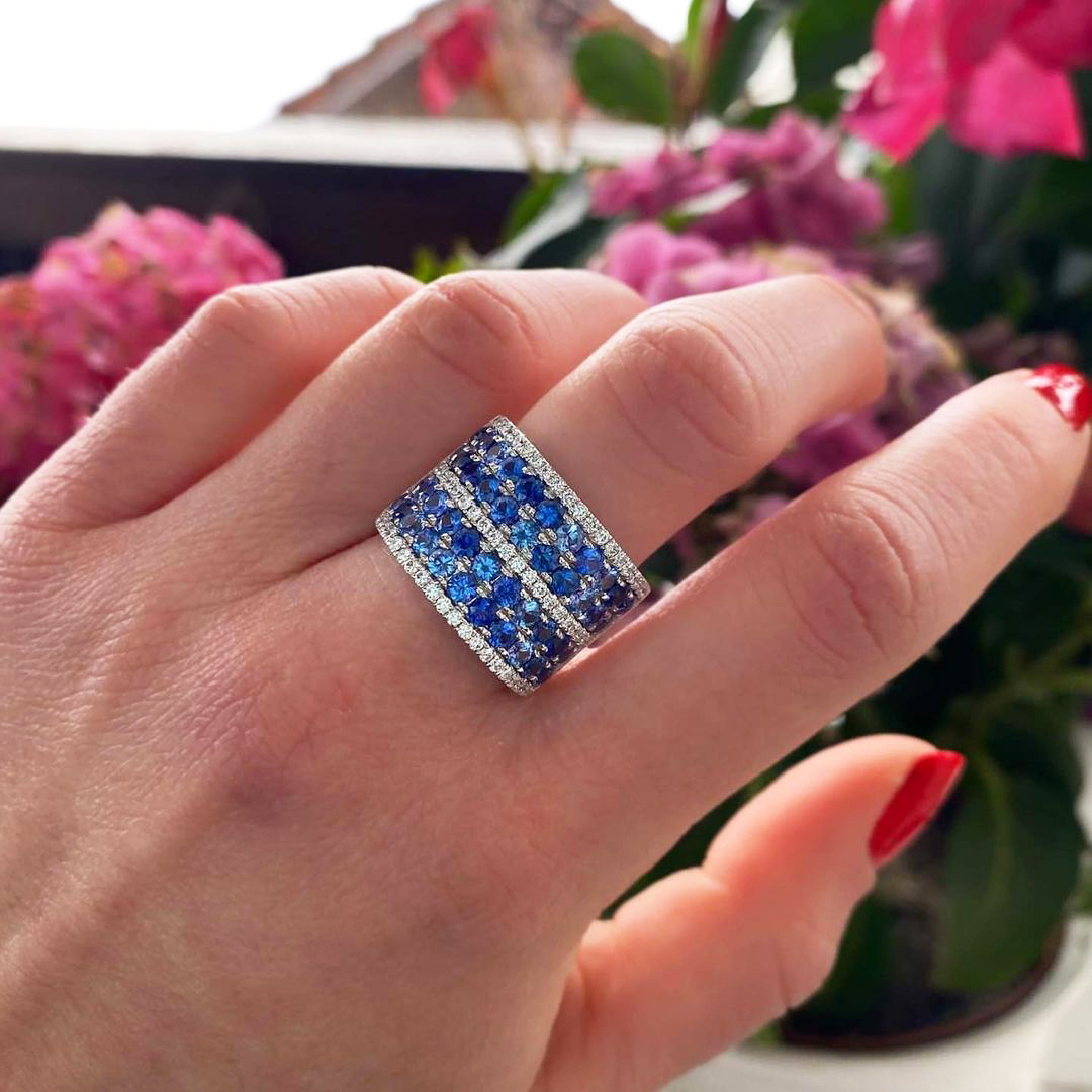 9.75ct Round Cut Blue Sapphire Eternity Ring