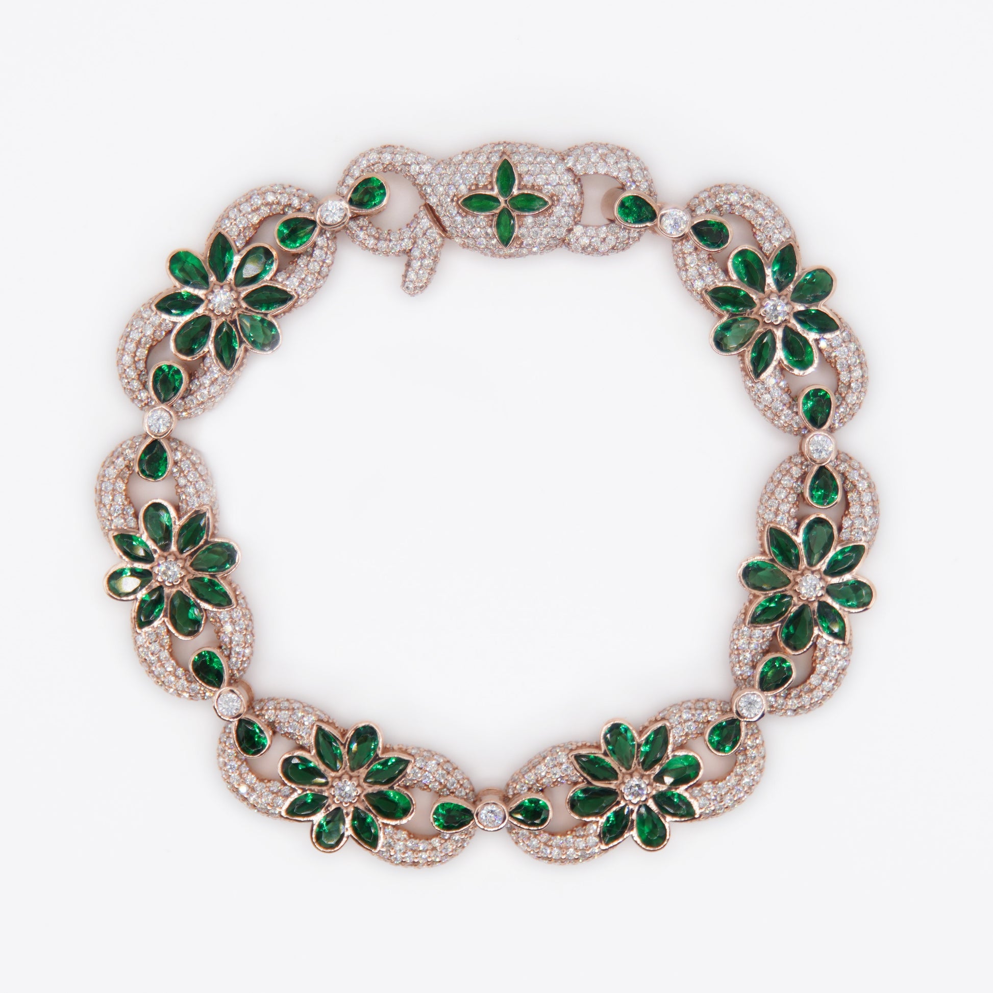 Multi-cut Emerald&White Sapphire Flower Infinity Bracelet