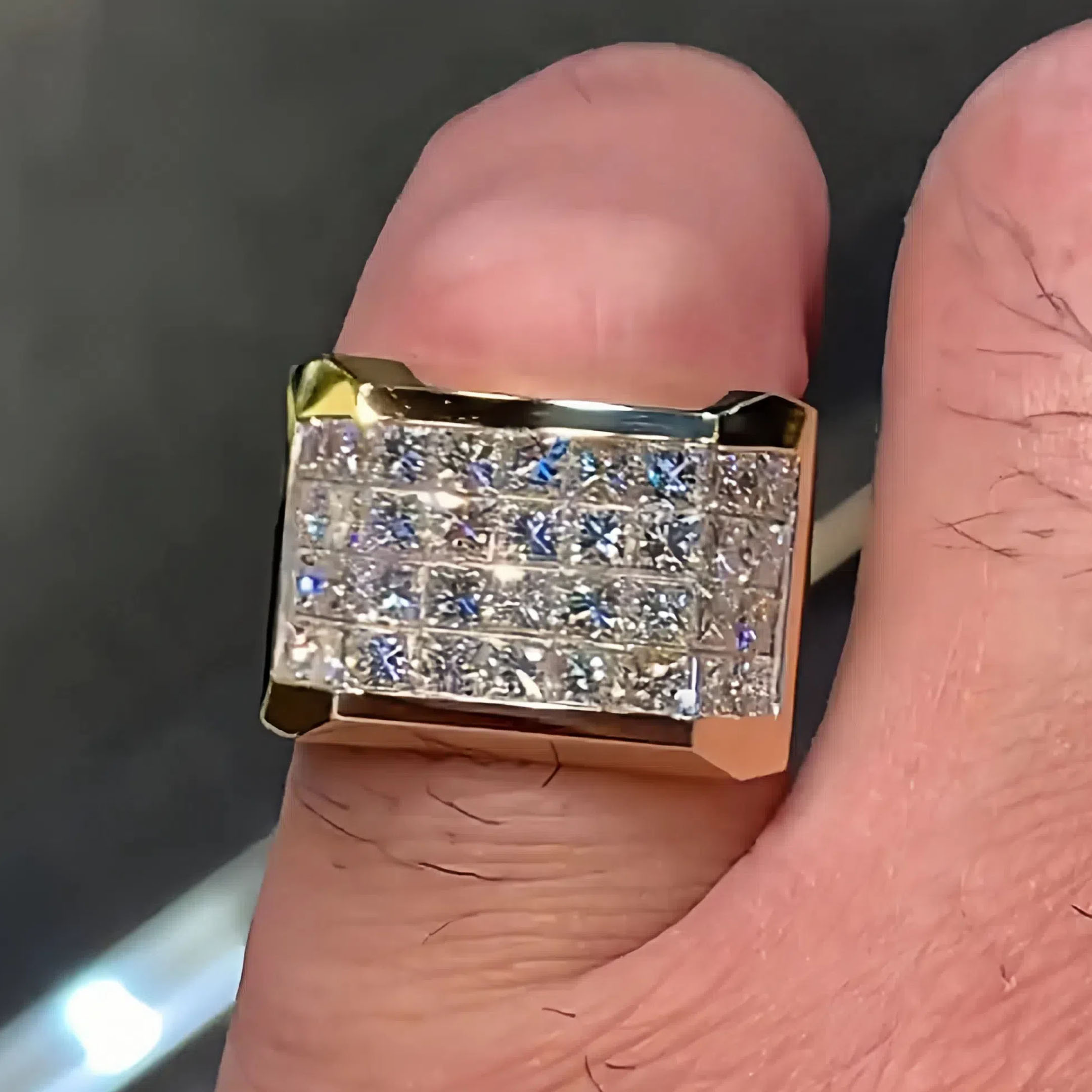 5.5ct Princess Cut White Sapphire Invisible Setting Men's Ring