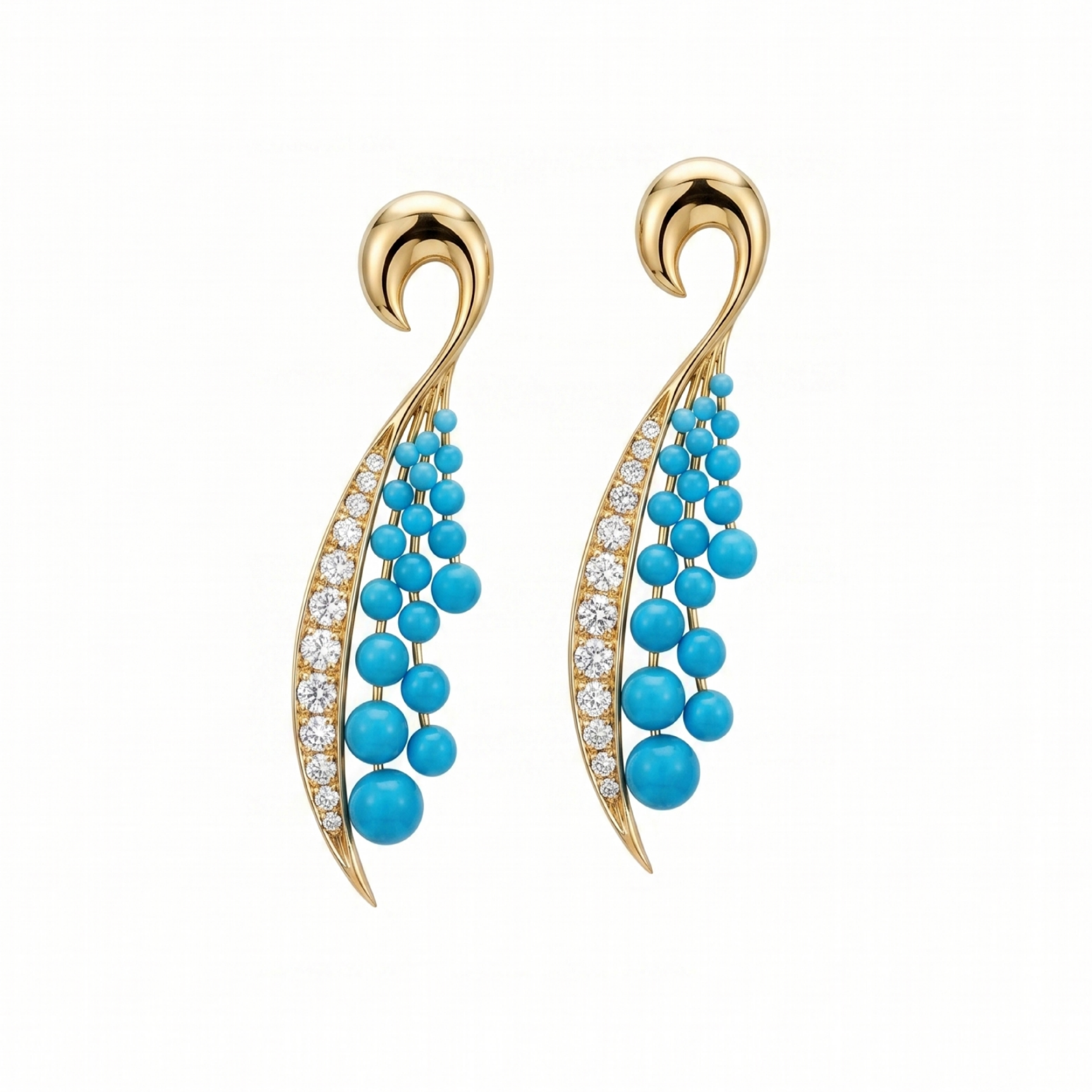 Original Design - Round Cut Turquoise & White Sapphire Dangle Earrings