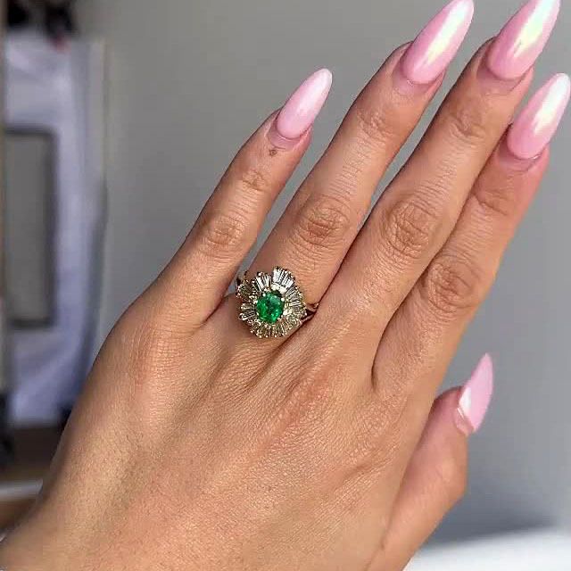 1.5ct Halo Radiant Cut Emerald Sapphire Engagement Ring