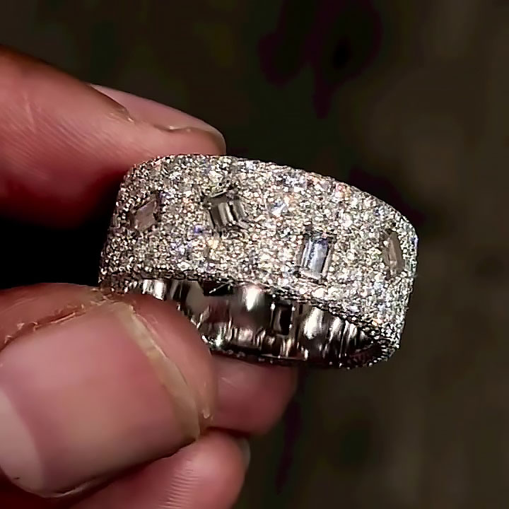 8.95ct Round&Emerald Cut White Sapphire Eternity Ring