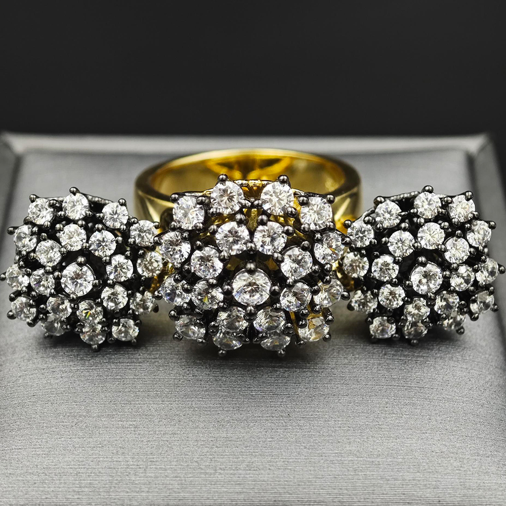 Fashion Round Cut White Sapphire Rings&Earrings Set/2pcs