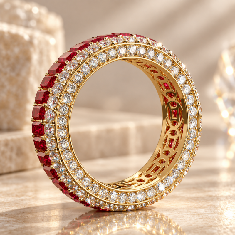 Fashion 8.45ctw Rectangle Cut Red / Green Sapphire Wedding Band(2 Color Options）
