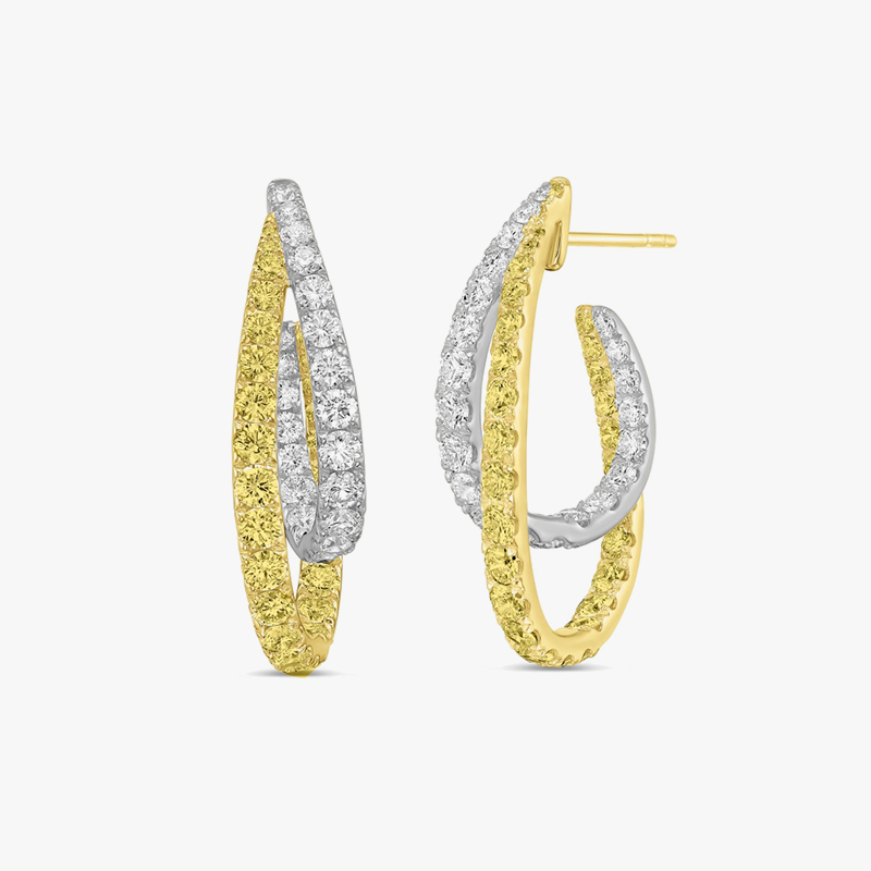 Fashion Round Cut Two-Tone Interwoven Double Hoop Earrings - 1 Pair (6 Color Options)