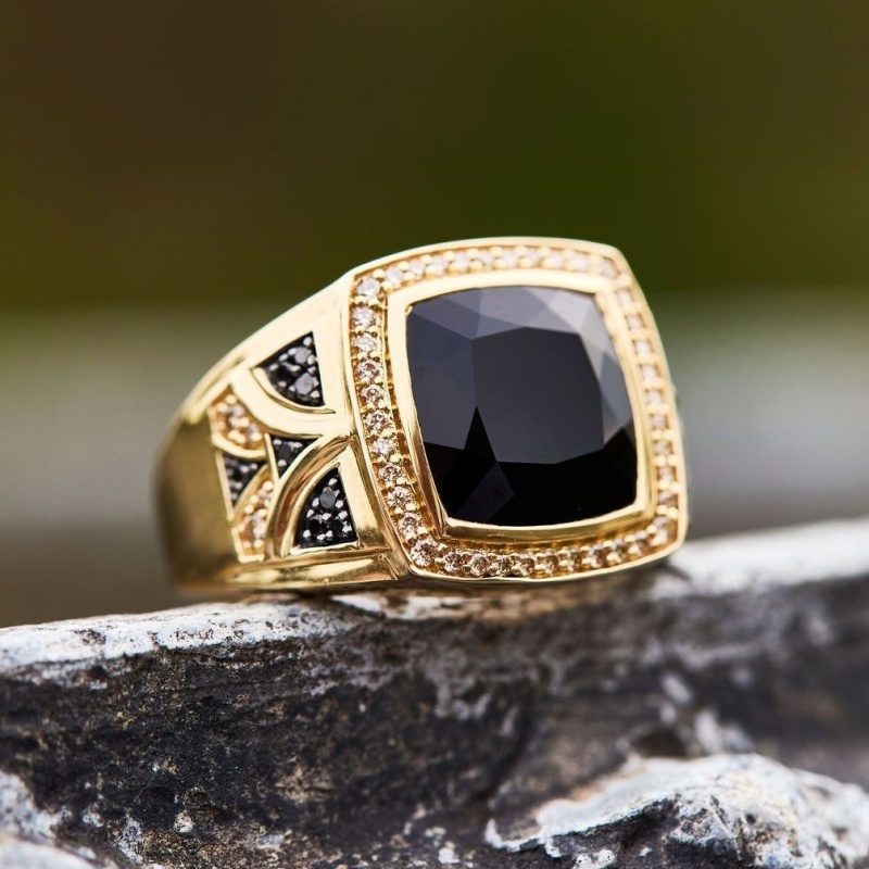 5.25ct Cushion Cut Black Sapphire  Statement Halo Vintage Men's Ring