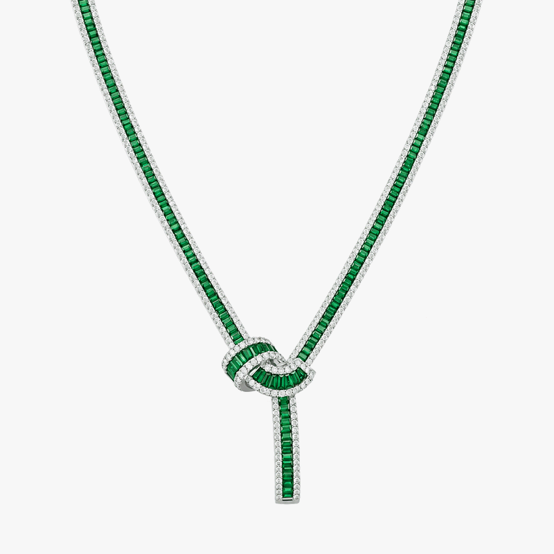 Fashion Baguette Cut Blue / Green Sapphire Tight Knot Necklace(2 Color Options)
