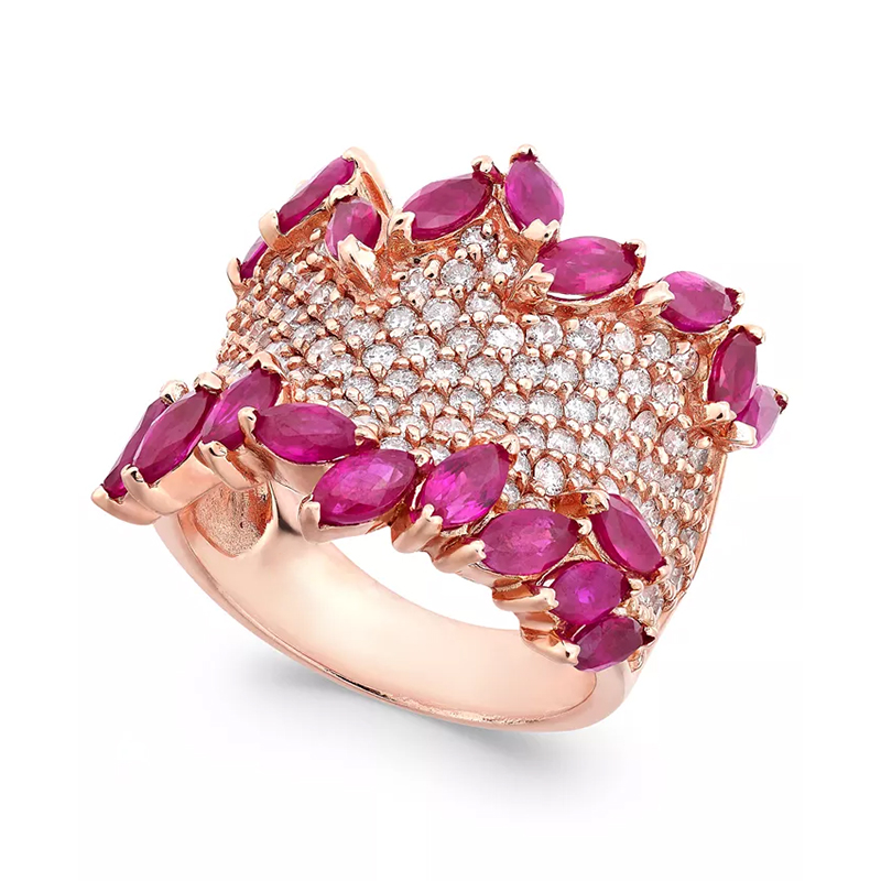 Pave Setting 4.8ct Ruby&White Sapphire Cocktail Ring