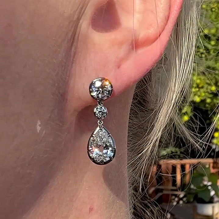 Art Deco Round&Pear Cut White Sapphire Drop Earrings