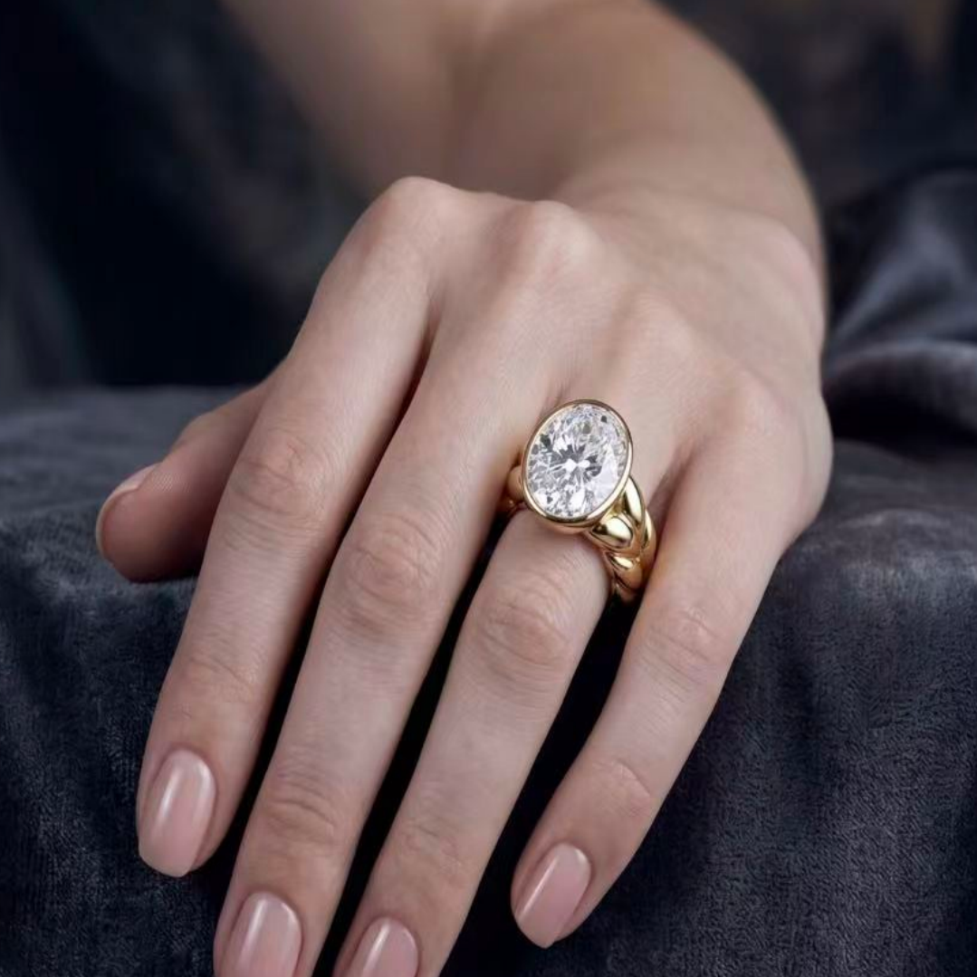 Original Design - 3ct Oval Cut White Moissanite Engagement Ring