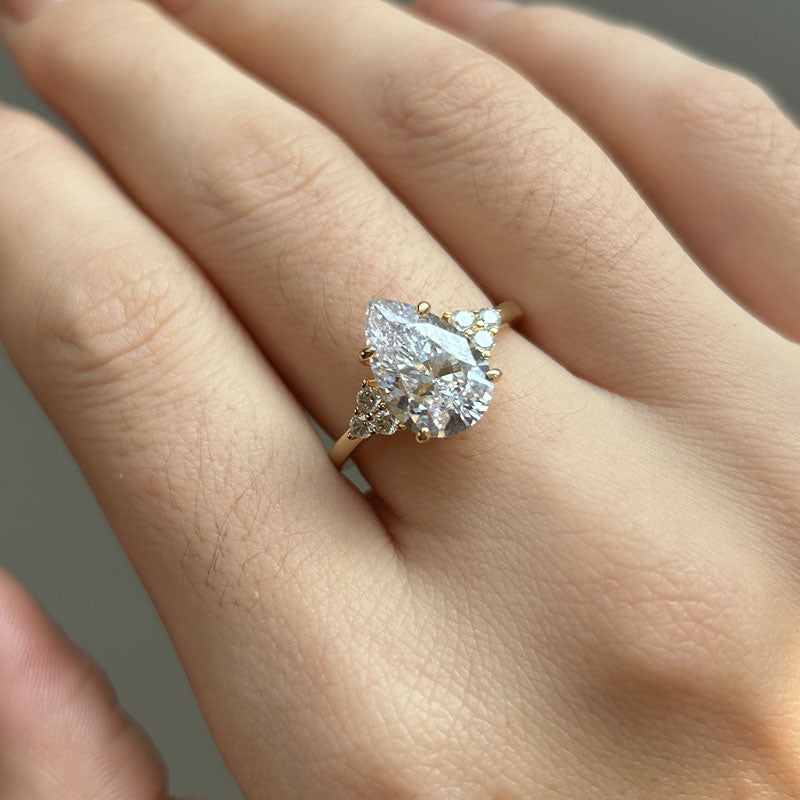 4ct Pear Cut White Sapphire Engagement Ring