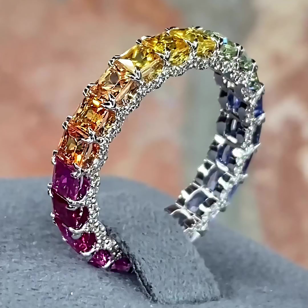 5.25ct Princess Cut Rainbow Sapphire Eternity Ring