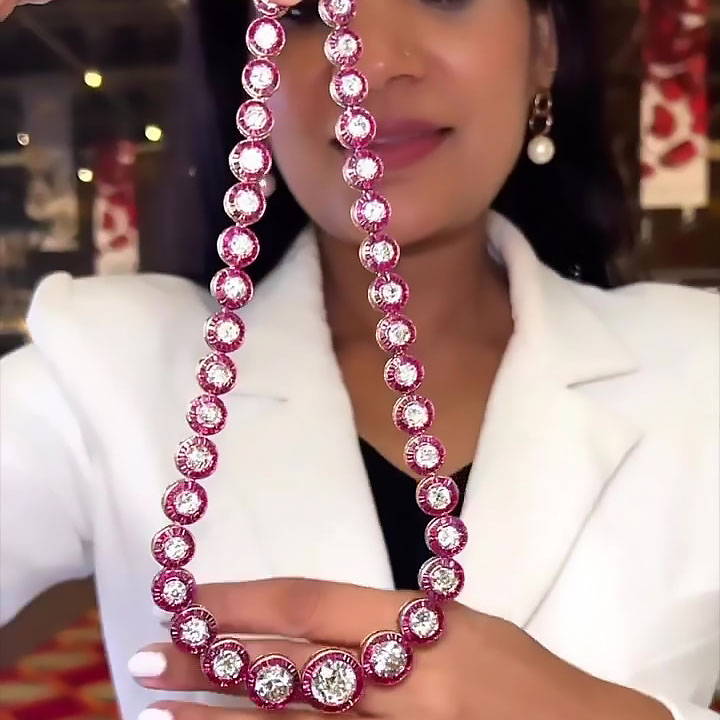 Art Deco Round Cut Ruby Sapphire Necklace