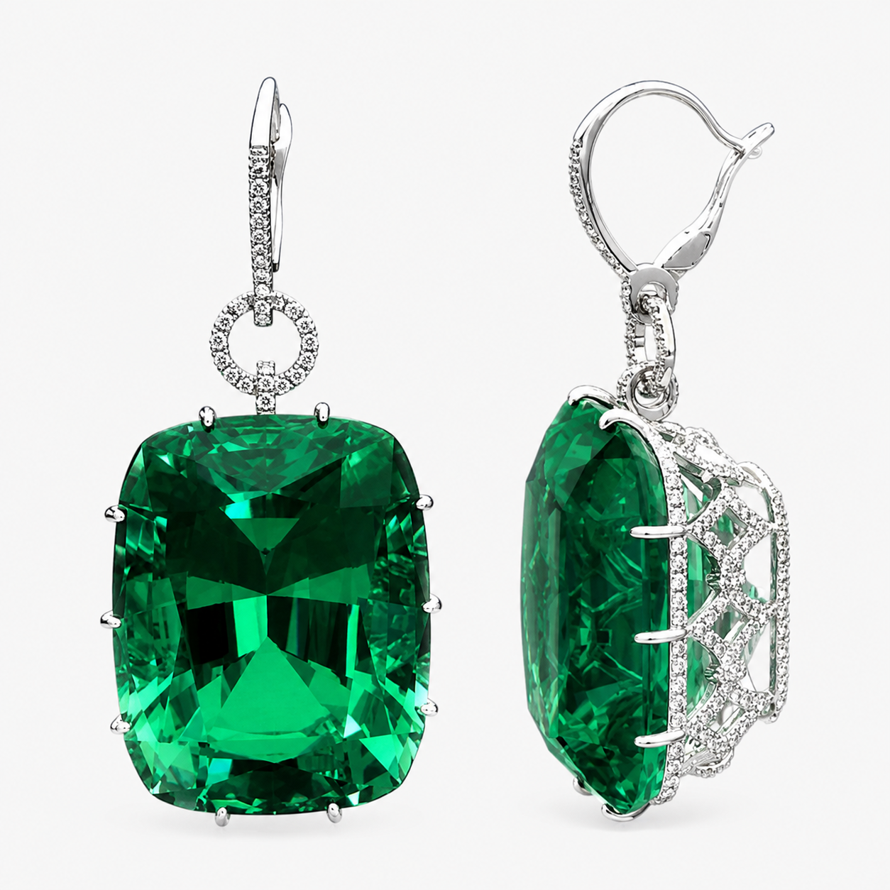 Cushion Cut Emerald / Amethyst Sapphire Drop Earrings (2 Color Options)
