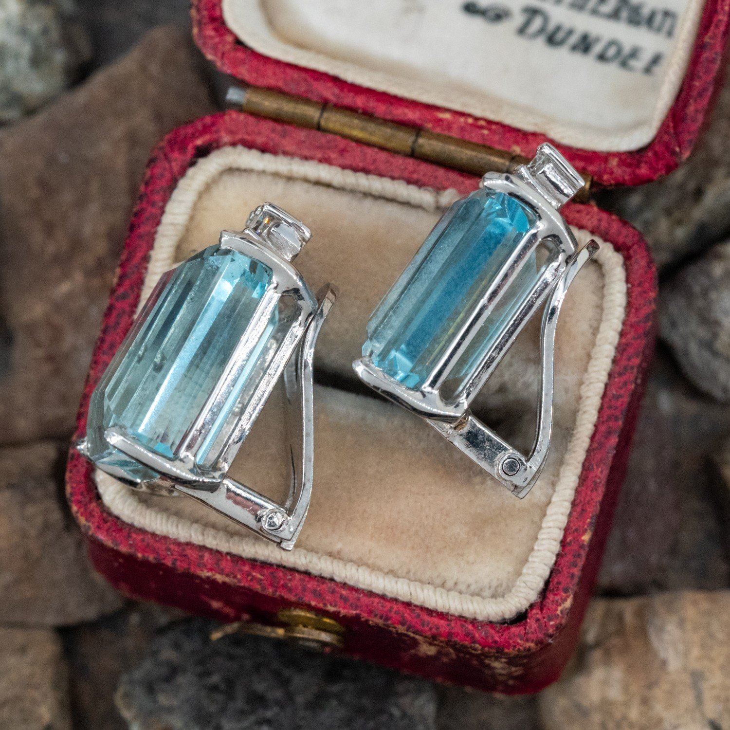 Emerald Cut Aquamarine Sapphire Stud Earrings
