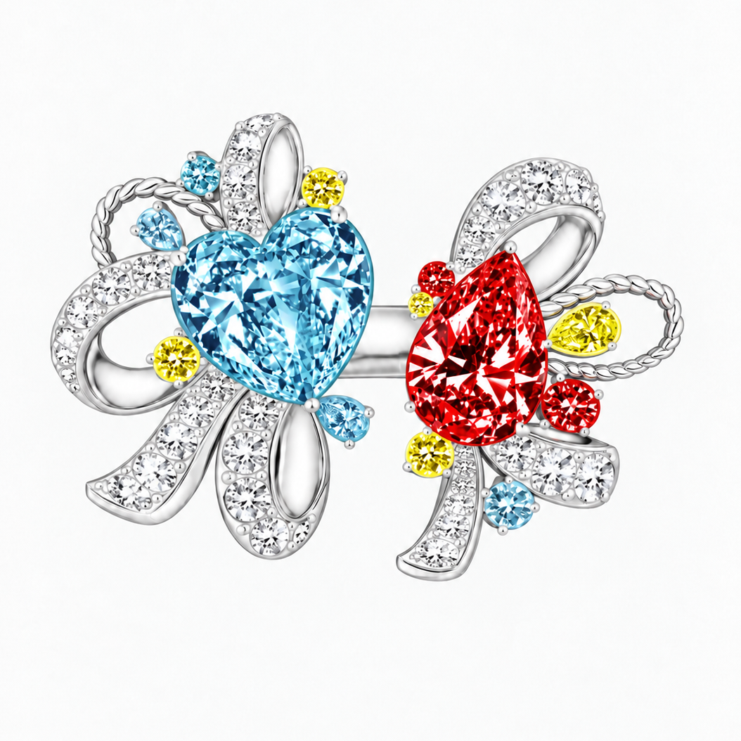 Original Design - 6cts Emerald / Aquamarine & Ruby Sapphire Engagement Ring(2 Color Options)