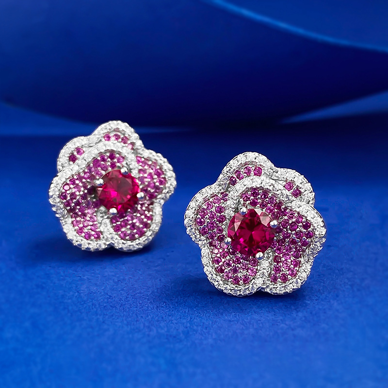 Rose Design Pave Setting Three-tone Stud Earrings