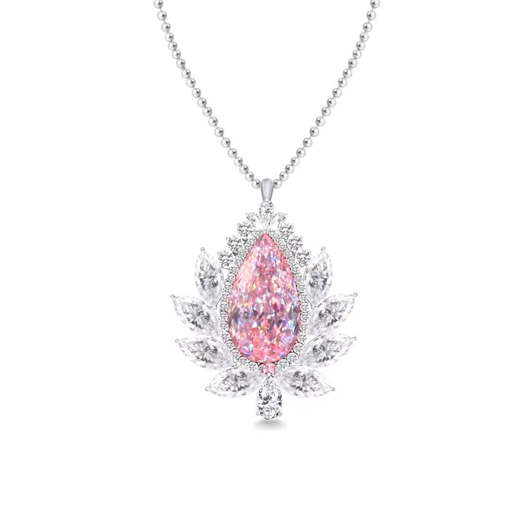Original Design - Pear Cut Pink Supphire & White Moissanite Necklace