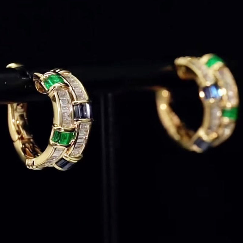 Emerald Cut Multi-color Gemstone Hoop Earrings