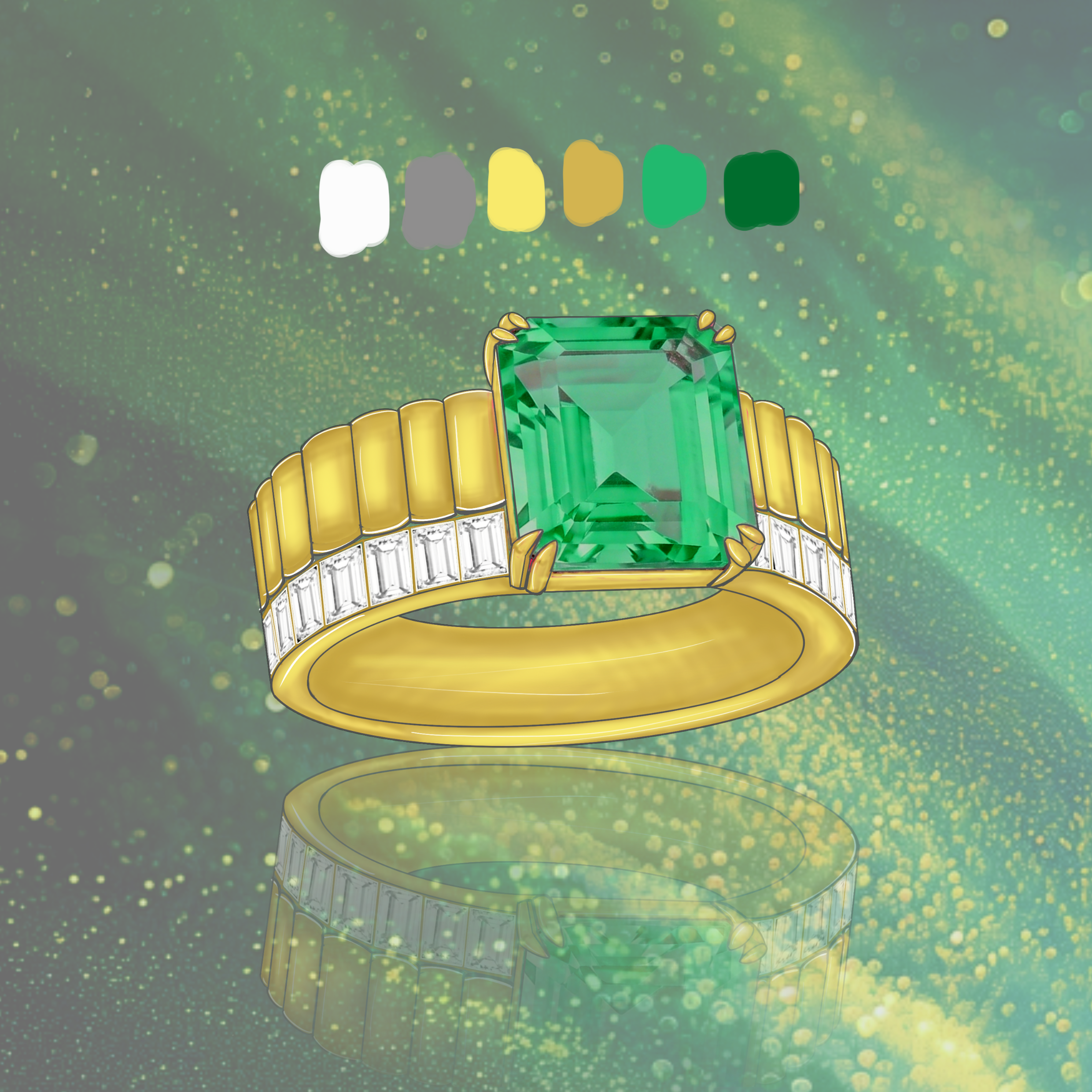 Original Design - 3ct Emerald Cut Emerald and Aquamarine Sapphire Engagement Ring