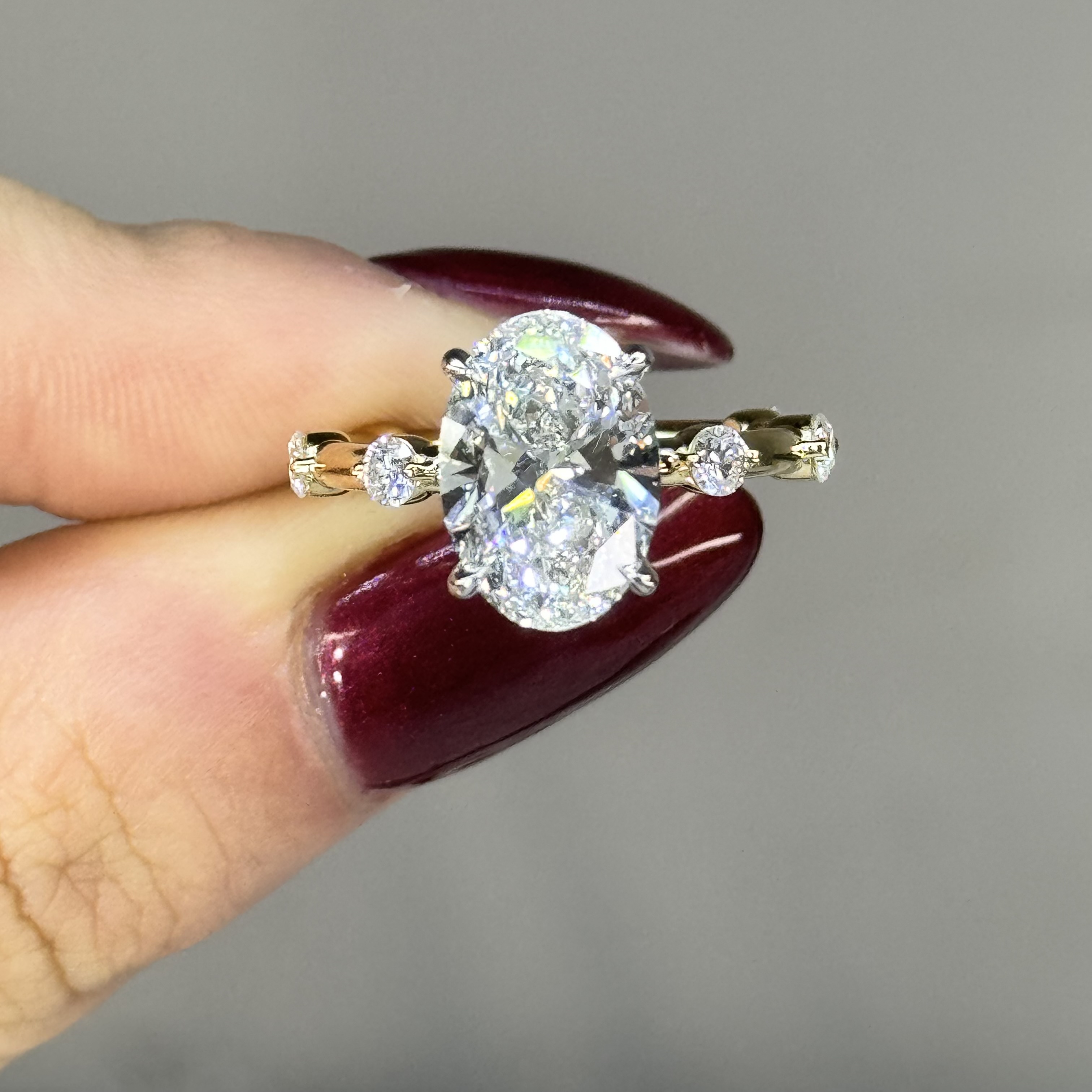 3.02ct Oval cut White Sapphire Engagement Ring