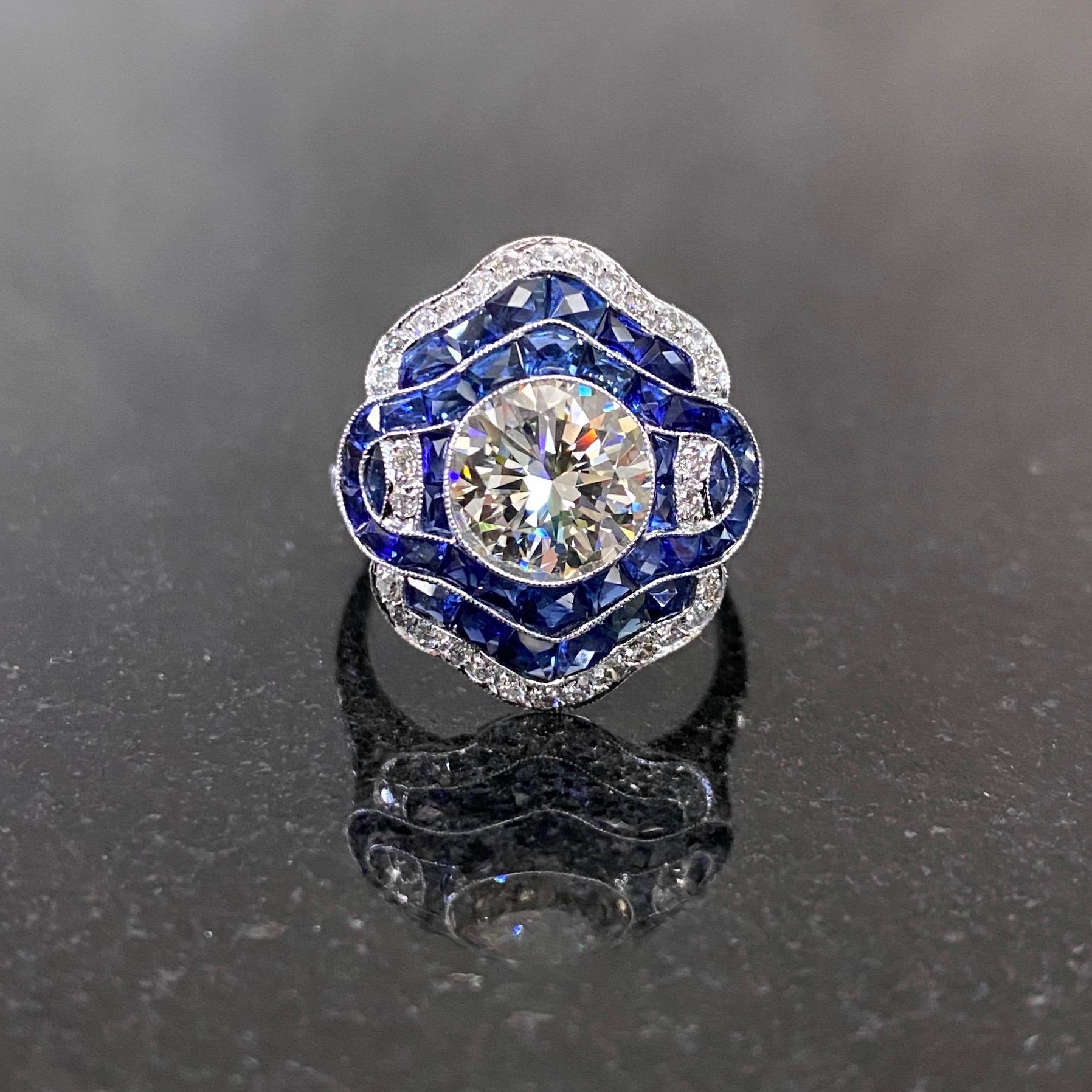 Art Deco Style Blue Sapphire Engagement Ring