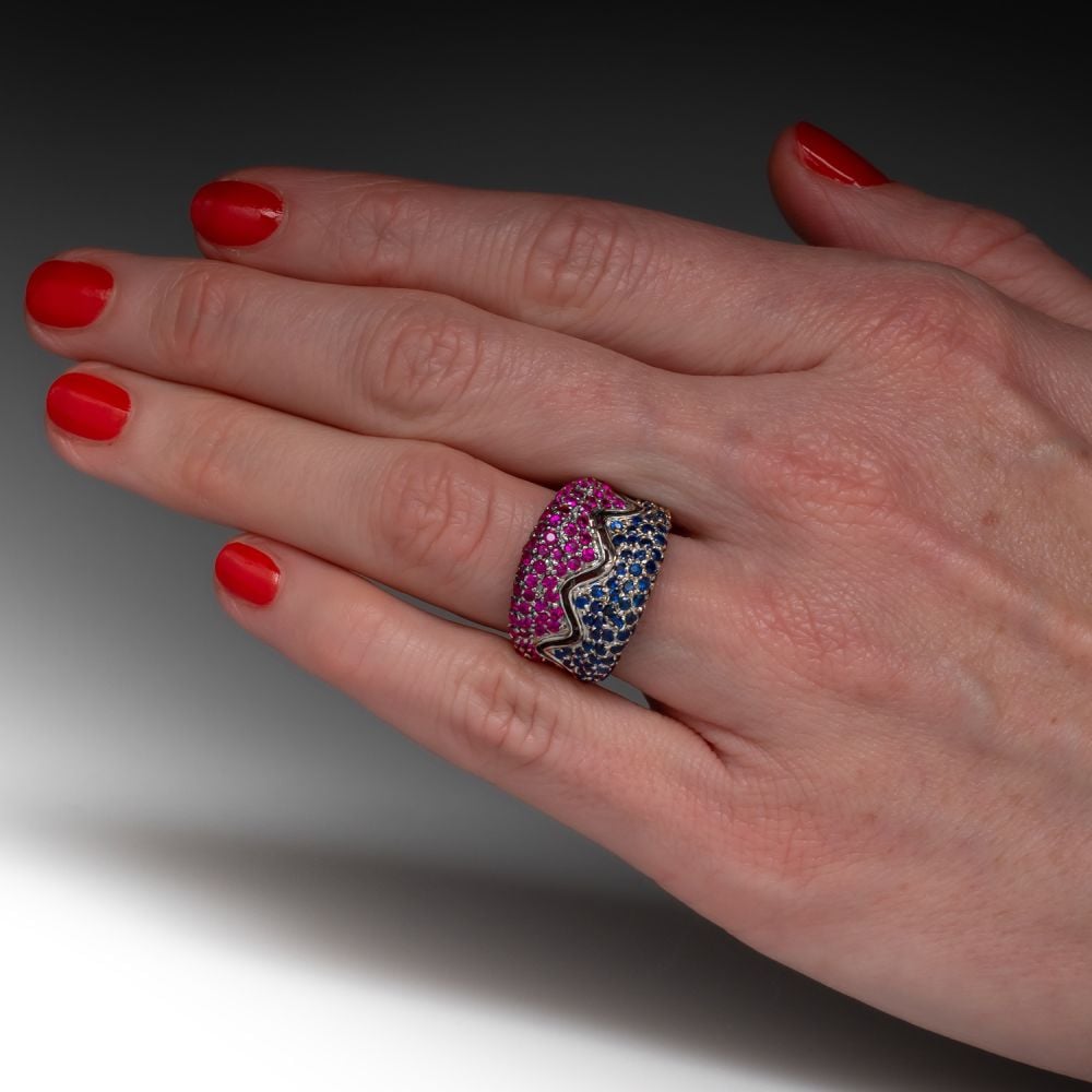 Two Tone 4.2ct Ruby&Sapphire Wedding Band