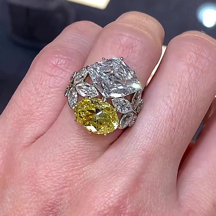 7.2ct Oval&Lozenge Cut Yellow Sapphire Engagement Ring