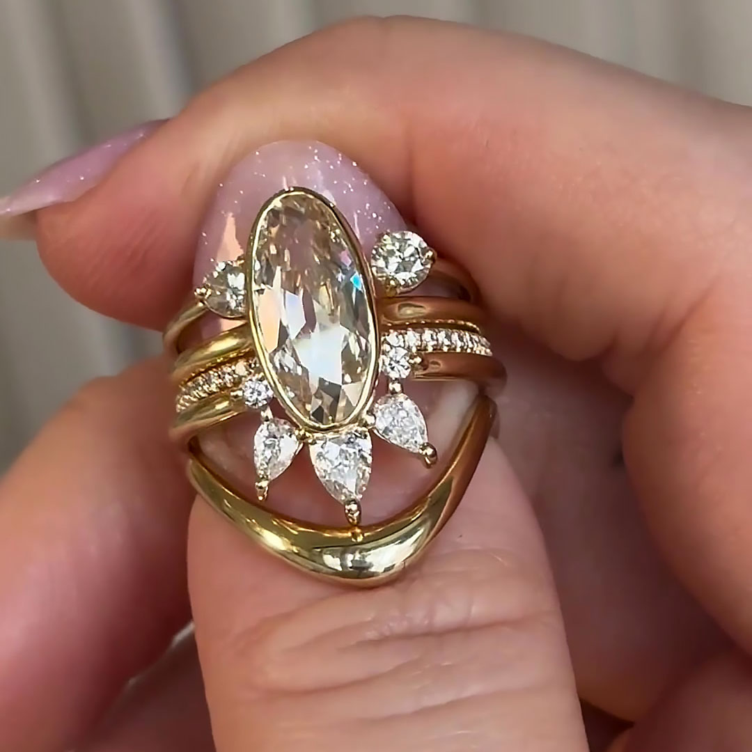 5ct Oval Cut White Sapphire Bridal Set Ring/ 5pcs