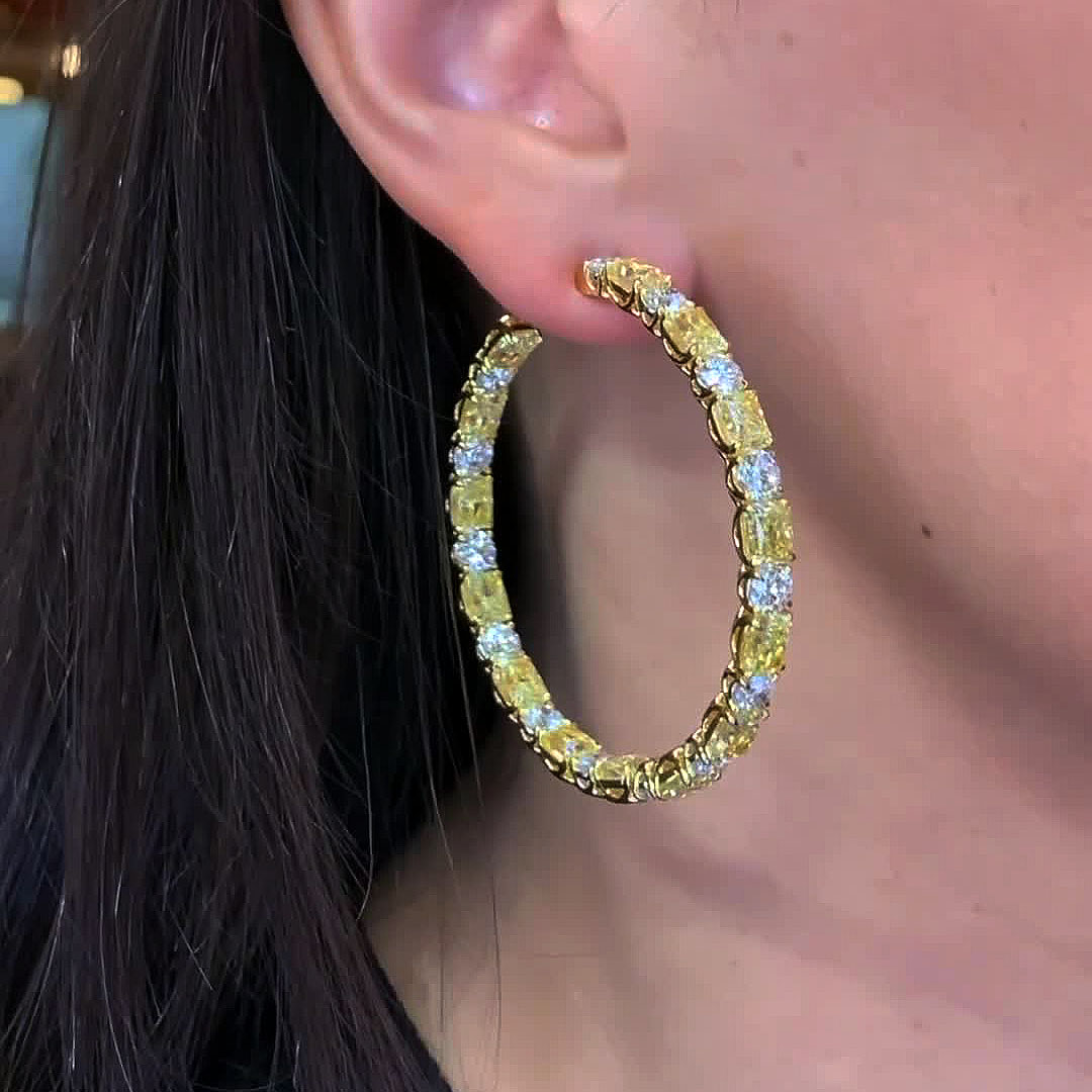 Radiant Cut Yellow Sapphire Hoop Earrings