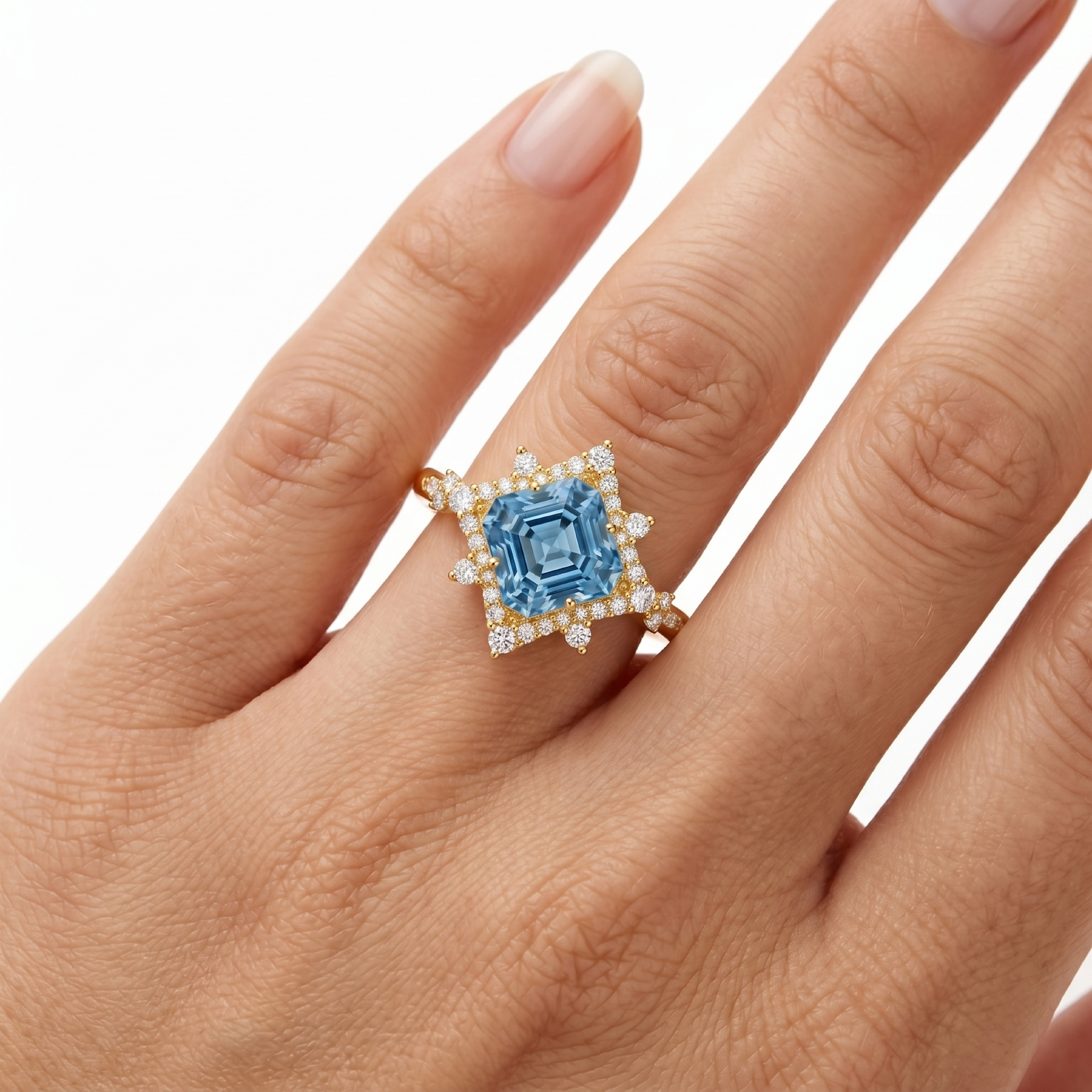  3 Carats Asscher Cut Santa-maria Aquamarine Engagement Ring