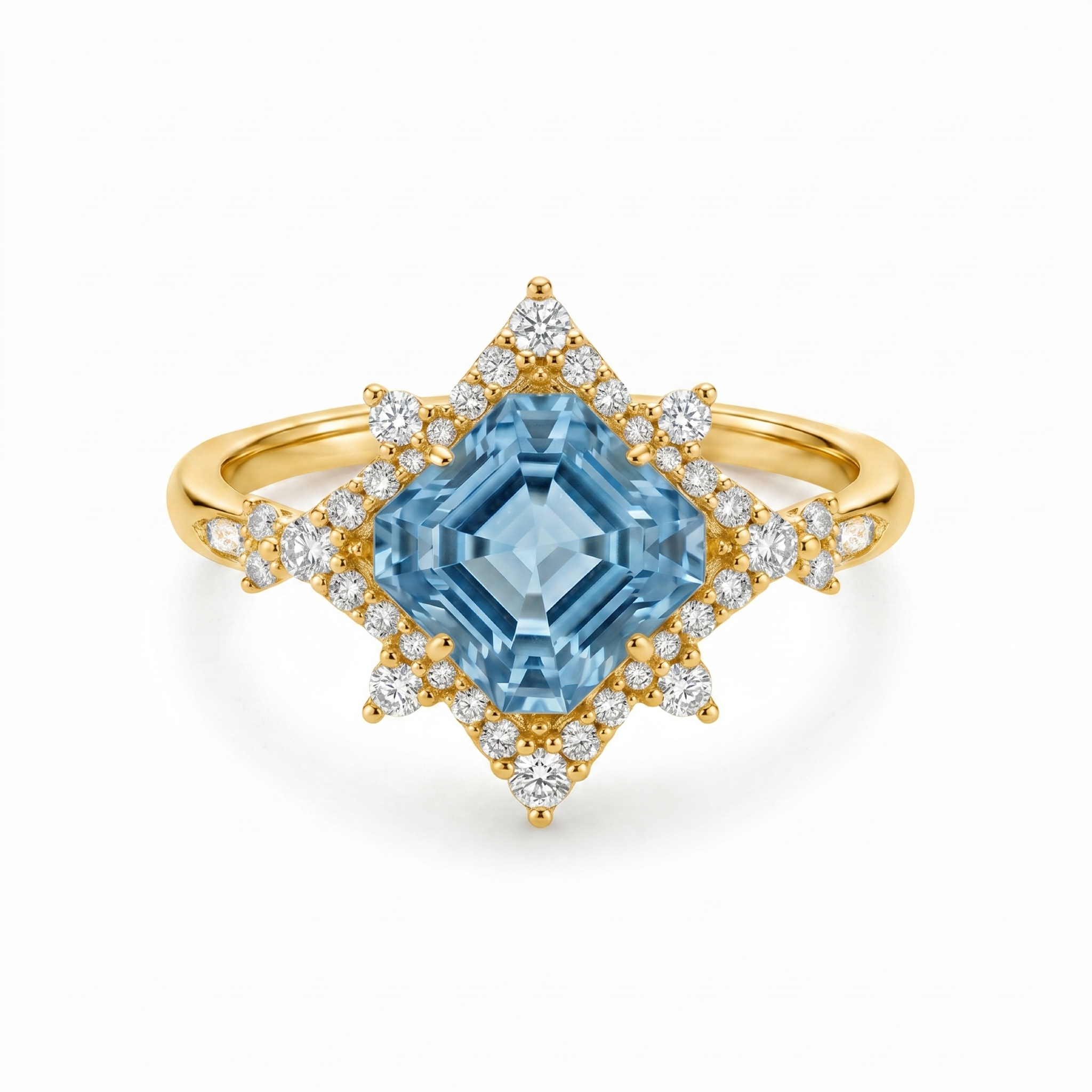  3 Carats Asscher Cut Santa-maria Aquamarine Engagement Ring