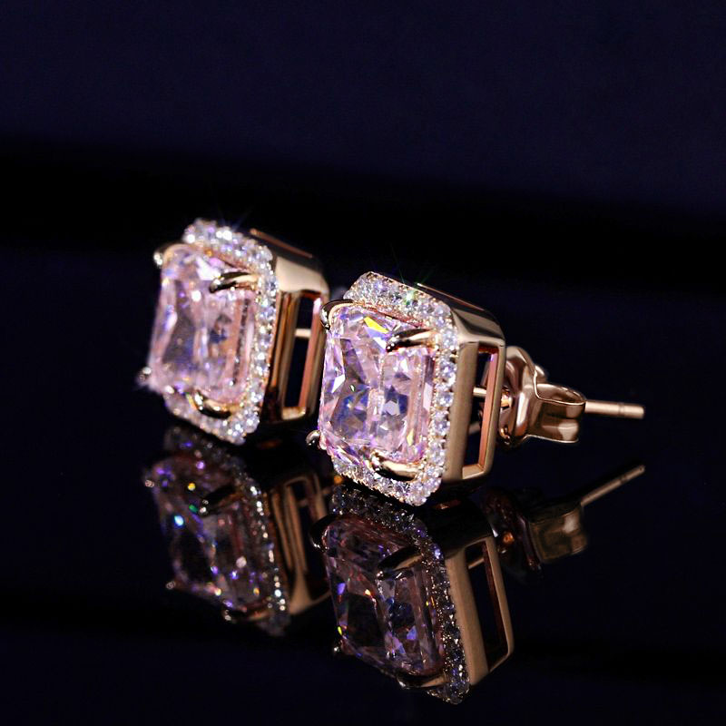 Radiant Cut Pink Sapphire Stud Earrings