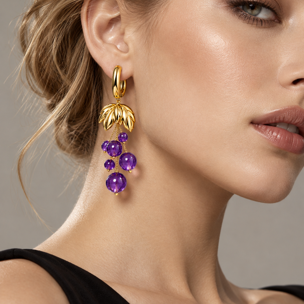Original Design - Round Cut Amethyst Sapphire Dangle Earrings - 1 Pair